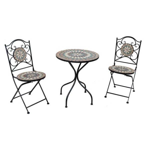 Set Tavolo Mosaico E 2 Sedie Pieghevoli Bistrot In Acciaio E Ceramica