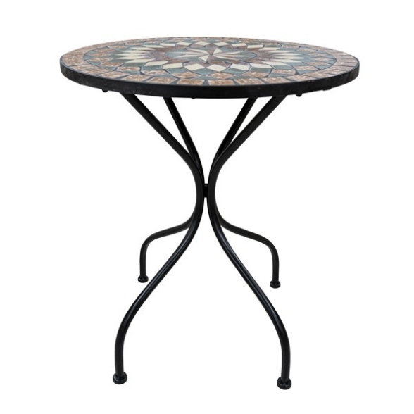 Set Tavolo Mosaico E 2 Sedie Pieghevoli Bistrot In Acciaio E Ceramica