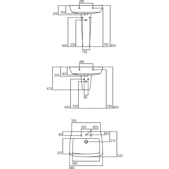 Lavabo a parete con colonna 68 x 52 cm Ideal Standard - Lovebrico
