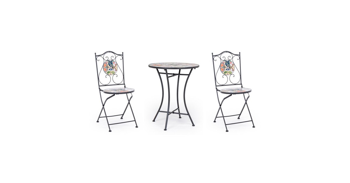 SET TAVOLO MOSAICO DA GIARDINO CON 2 SEDIE PIEGHEVOLI IN FERRO ARREDO ESTERNO IT - Foto 9