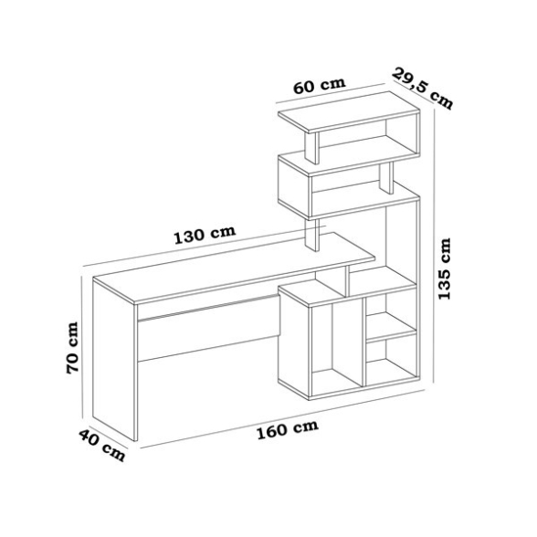 Scrivania Libreria Integrata Design Moderno 160x40x135 A Parete Next Bianca