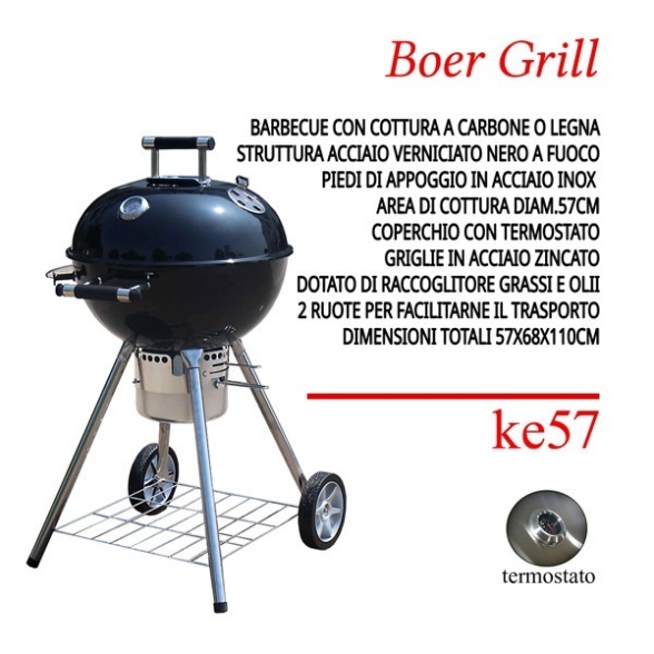 Barbecue A Carbone Tondo Con Coperchio E Termometro 57 Cm Boer Grill