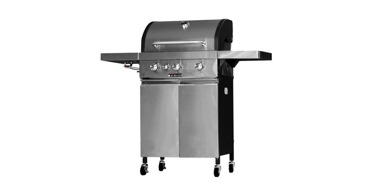 KeGrill Barbecue a gas in acciaio inox con pietra lavica 3 fuochi e piastra  in ghisa