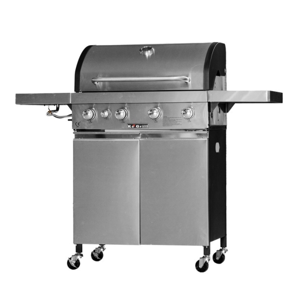 KeGrill Barbecue a gas in acciaio inox con pietra lavica 4 fuochi e piastra in ghisa