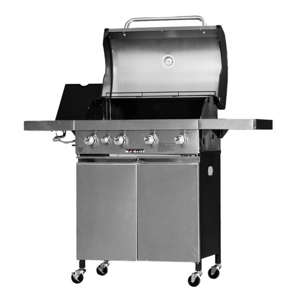 KeGrill Barbecue a gas in acciaio inox con pietra lavica 4 fuochi e piastra in ghisa
