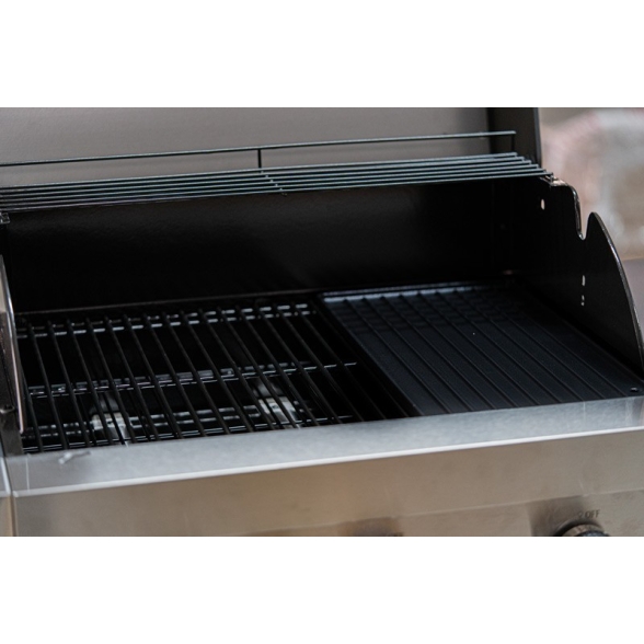KeGrill Barbecue a gas in acciaio inox con pietra lavica 4 fuochi e piastra in ghisa