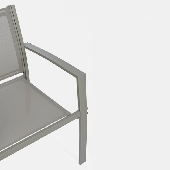 Set per balcone in acciaio e textilene con cuscini e tavolino tortora
