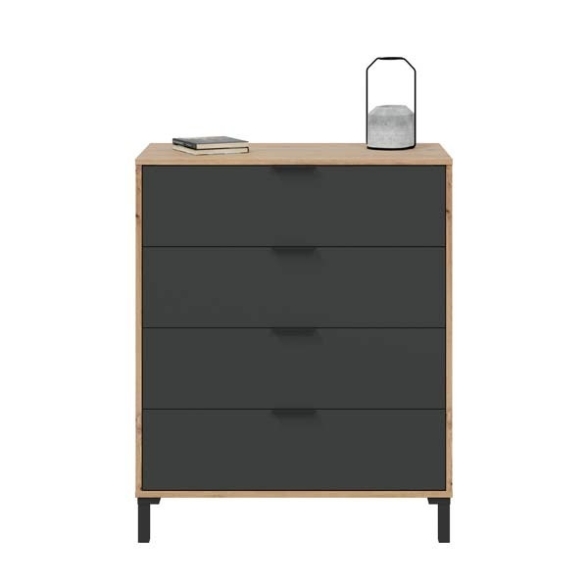 Cassettiera 4 Cassetti 94x78x40 Effetto Legno Rovere E Antracite Enzo