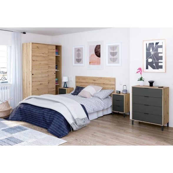 Cassettiera 4 Cassetti 94x78x40 Effetto Legno Rovere E Antracite Enzo