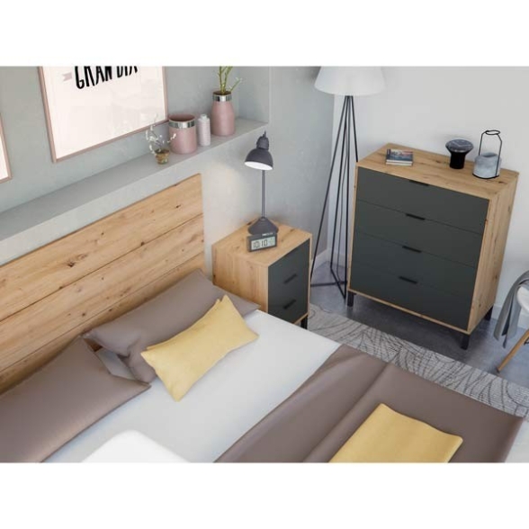 Cassettiera 4 Cassetti 94x78x40 Effetto Legno Rovere E Antracite Enzo