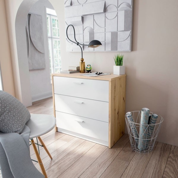 Cassettiera Con Scrivania 3 Cassetti Effetto Legno Rovere E Bianco