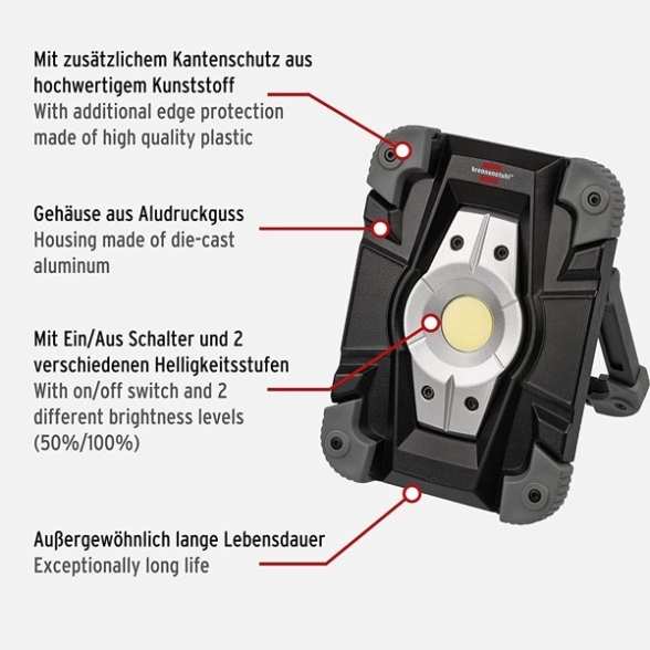 Faro LED Da Lavoro Portatile 10 W Ricaricabile USB IP54 Brennenstuhl 1173080