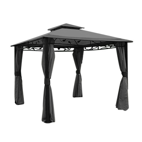 Gazebo per giardino 3x3 in alluminio con teli laterali grigio antivento