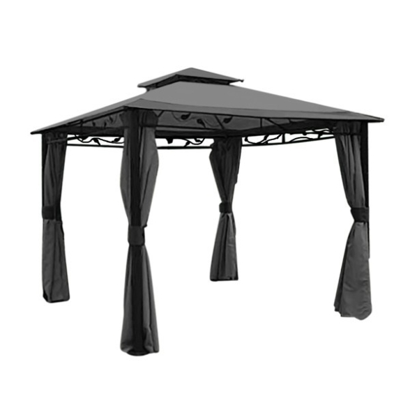 Gazebo 3x3 Struttura In Alluminio Grigio Con Tende Laterali Antivento