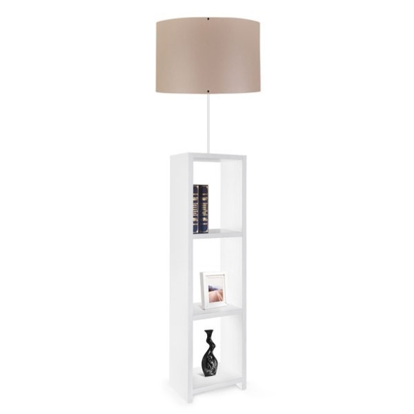 Lampada Da Terra Con Ripiani H140 Cm Design Moderno 60W Bianco E Beige