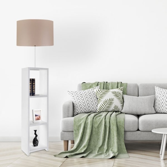 Lampada Da Pavimento Con Mensole 30x140 Cm 60W Bianco E Beige
