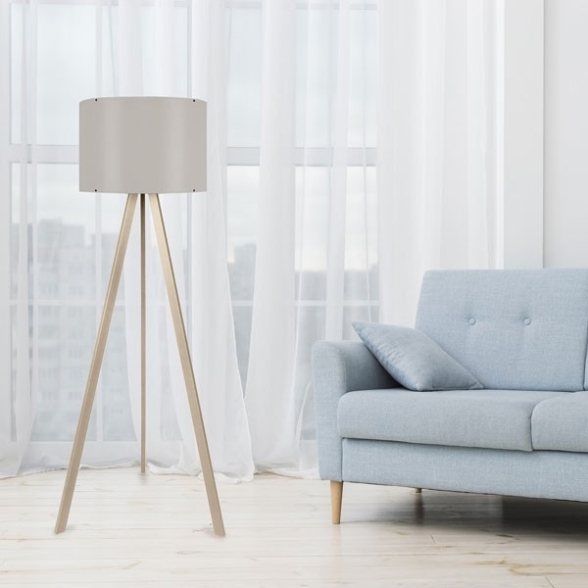Lampada Treppiede Da Terra 38x140 Cm Design Moderno 60W Beige E Crema