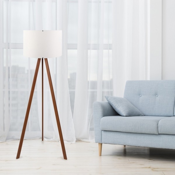 Lampada Treppiede Da Terra 38x140 Cm Design Moderno 60W Marrone E Bianco