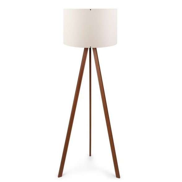 Lampada Treppiede Da Terra 38x140 Cm Design Moderno 60W Marrone E Ecru