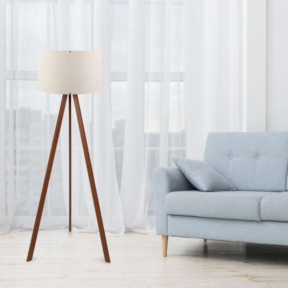 Lampada Treppiede Da Terra 38x140 Cm Design Moderno 60W Marrone E Ecru