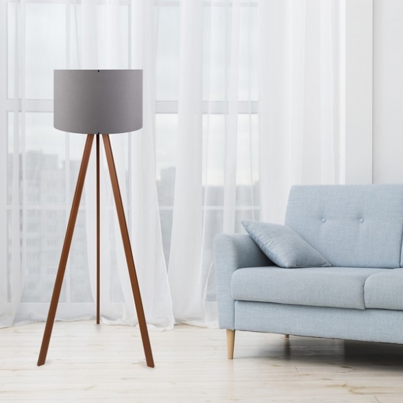 Lampada Treppiede Da Terra 38x140 Cm Design Moderno 60W Marrone E Grigio