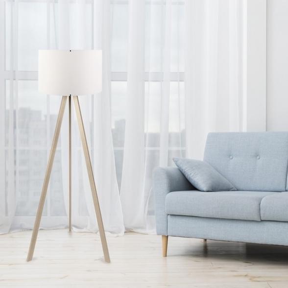 Lampada Treppiede Da Terra 38x140 Cm Design Moderno 60W Rovere E Bianco