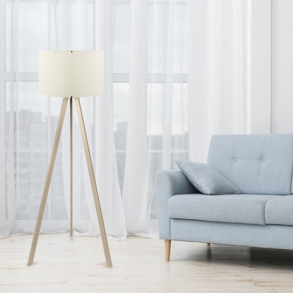 Lampada Treppiede Da Terra 38x140 Cm Design Moderno 60W Rovere E Crema