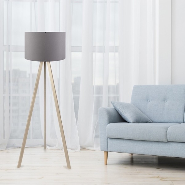 Lampada Treppiede Da Terra 38x140 Cm Design Moderno 60W Rovere E Grigio