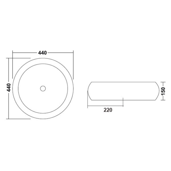 Lavabo Da Appoggio Tondo 44 Cm Vaschetta in Ceramica Bianco Senza Foro