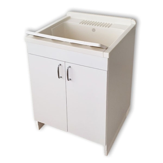 Mobile Lavanderia Con Vasca In Ceramica - Legno, 60x50 Cm, Bianco | Completo Di Sifone E Piletta - Foto 3