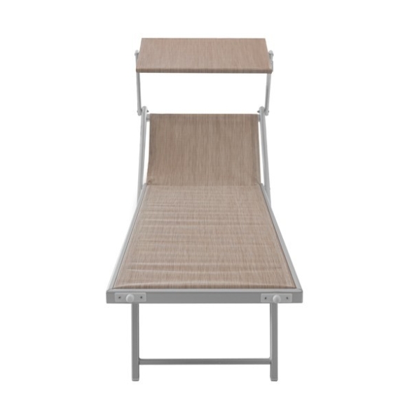 Lettino Da Mare Professionale In Alluminio Con Parasole Crema 186x61x39