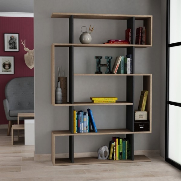 Kit Libreria A Parete 110x25x161H Effetto Legno Rovere E Antracite Mito