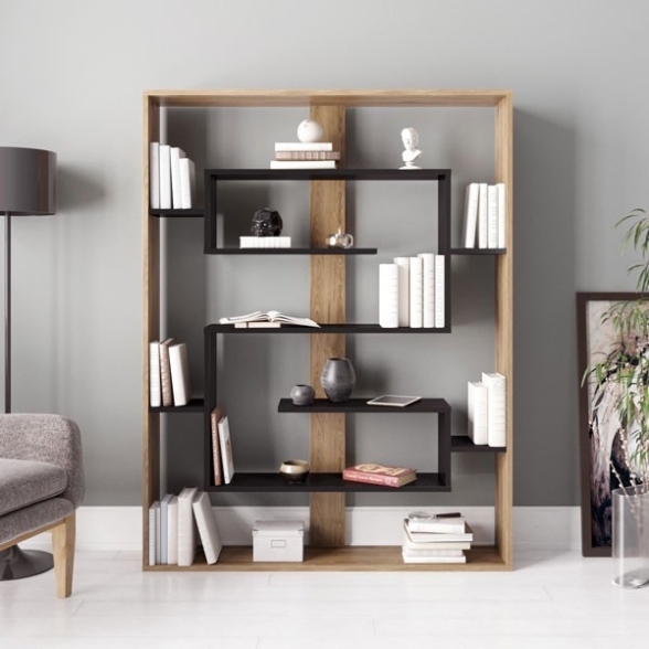 Libreria A Parete 120x22xh156 Cm Design Moderno Esteban Rovere E Nero