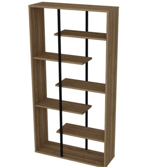 Libreria A Parete Effetto Legno 90x29,5xh173,2 Cm Design Moderno Presto Rovere E Nero