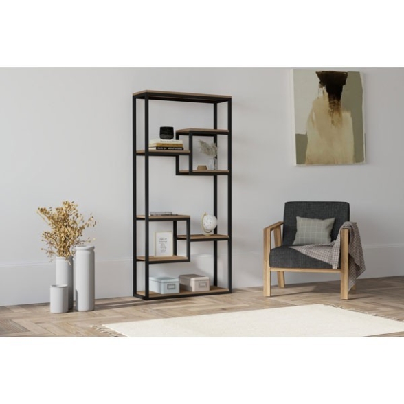 Libreria A Parete Stile Industrial In Ferro Con Ripiani Effetto Legno Rovere Emina