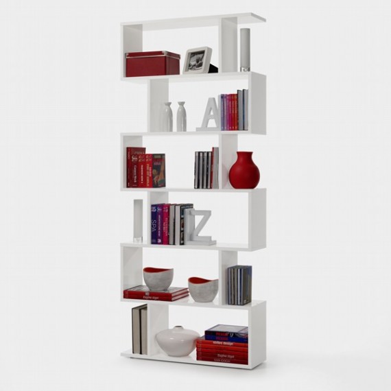 Libreria Alta Moderna Design A Zig Zag 80x25x192 Bianco Lucido Athena