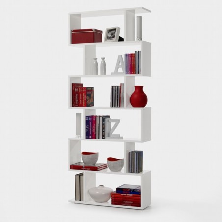 Libreria Alta Moderna Design A Zig Zag 80x25x192 Bianco Lucido Athena