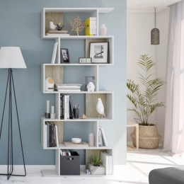 Libreria Decorativa Moderna 80x25x192 Bianco E Rovere Effetto Legno Ethna