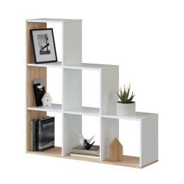 Libreria In Legno Design Moderno Bianco E Rovere 108x28xH110 Cm Mensole A Scaletta