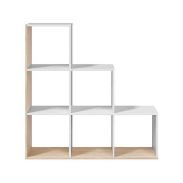 Libreria In Legno A Cubi Bianco E Rovere 108x28xH110 Cm A Scaletta