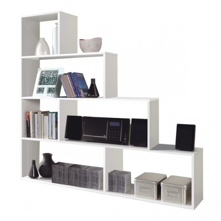 Libreria In Legno Design Moderno Bianco Lucido 145x29xH145 Cm Mensole A Scala