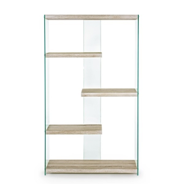 Libreria In Vetro E Legno 91,5x30 Altezza 160 cm 5 Ripiani Sury Rovere Bizzotto