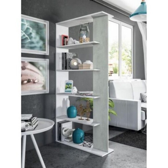 Libreria legno design moderno 5 ripiani reversibile bianco e cemento