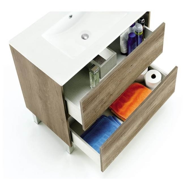 Mobile bagno 80 cm con colonna, lavabo e specchio rovere - Dakota 94611