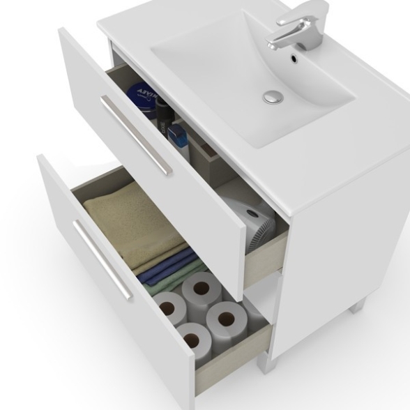 Mobile Bagno 80 Cm Con Lavabo E Specchio Bianco Athena 3 Cassetti