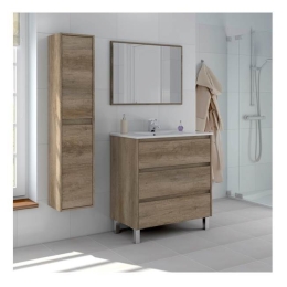 Mobile bagno 80 cm con lavabo, colonna e specchio rovere - Dakota 96249