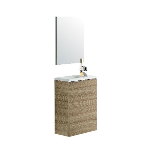 Mobile Bagno Sospeso 40 Cm Rovere Con Lavabo E Specchio Compact