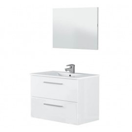 Mobile bagno sospeso 80 cm con lavabo e specchio bianco laccato - Aruba 94613