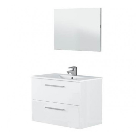 Mobile bagno sospeso 80 cm con lavabo e specchio bianco laccato - Aruba 94613