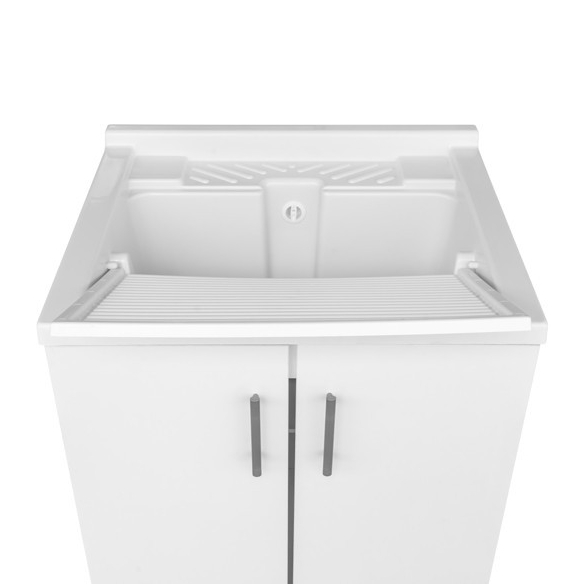 Mobile Lavatoio 60x60 2 Ante Con Vasca Sifone E Asse Lavapanni Bianco